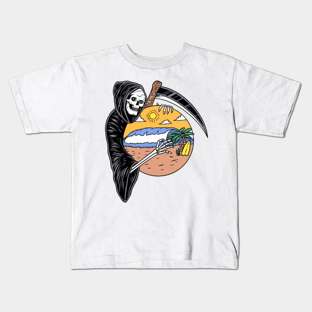 Grim Summer Vibes Kids T-Shirt by schopixai